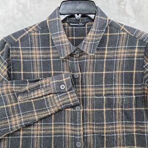 Backcountry Womens M Shirt Piper Gray Tan Plaid Long Sleeve Button Down Flannel